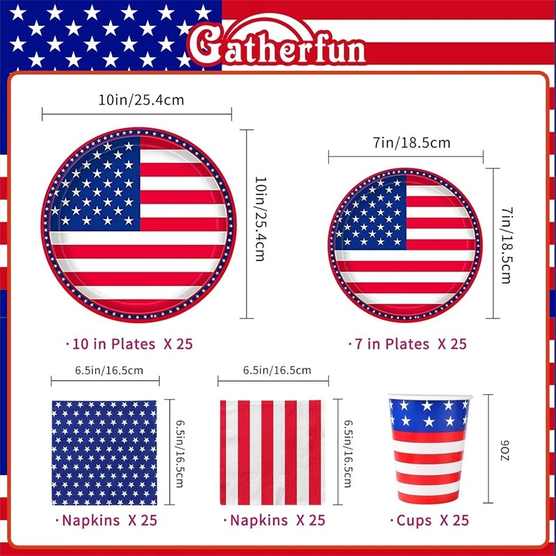 American Flag Patriotic Party Supplies Disposable Napkins Paper Plates And Paper Cups For Veterans Day Election Day 4th Of July Independence Day Decorations, Serve 25 suppliers